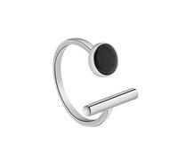 SONGK Bague Ronde en Strass Noir géométrique en Argent Sterling 925, Mode coréenne Ouverte, Cadeaux de Couple Faits à la Main réglables