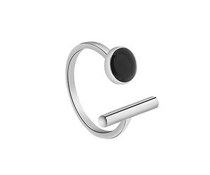 SONGK Bague Ronde en Strass Noir géométrique en Argent Sterling 925, Mode coréenne Ouverte, Cadeaux de Couple Faits à la Main réglables