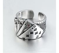 SONGK Carte à Jouer Chunky Cubic Zirconia Gravé Réglable Bague en Argent Sterling 925 pour Hommes Bijoux Vintage