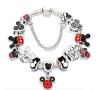 SONGK Design Classique Cristal Rouge Mickey Minnie Pendentif Perle Bracelet Couleur Argent Coeur Bijoux à Breloques Bracelet