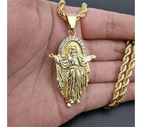 SONGK Jésus Crucifix Collier Pendentif avec chaîne en Acier Inoxydable Couleur Or Bling Zircon cubique Hommes Bijoux Hip hop