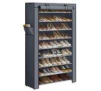 Songmics 10 niveaux étagère à chaussures avec housse Armoire à chaussures Meuble de rangement organiseur, Tissu, gris, 34.6" x 11" x 63" (88 x 28 x 160 cm)