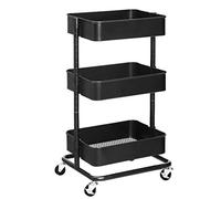 SONGMICS 6955880309108 Chariot à 3 Niveaux, Desserte, Étagère de Rangement Mobile, Tablette réglable en Hauteur, avec 2 Freins, Montage Facile, pour Salle de Bain, Cuisine, Noir, 43 x 35 x 73,5 cm