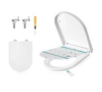 SONGMICS Abattant WC Forme D Allongé, avec Frein de Chute, Poignée, Clipsable, Lunette de Toilettes Universel, Installation Facile, Siège en Plastique PP, Capacité 300 kg, Blanc BTL003WZ01