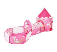 SONGMICS Aire de Jeux 3-en-1, Parc Enfant Pop-up, avec Tente, Tunnel, Piscine à balles, Thème Princesse Licorne, Idée Cadeau, Fête d’Anniversaire, Rose LPT701P01