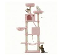 SONGMICS Arbre à chat hauteur 206 cm avec 13 griffoirs, 2 plateformes, 2 niches et panier, hamac, pompon - Rose bonbon