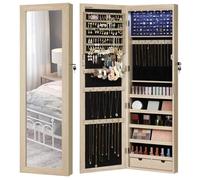 SONGMICS Armoire à Bijoux avec Miroir, pour Colliers, Boucles d’Oreilles, Verrouillable, Couleur Chêne JJC093M01