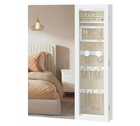 SONGMICS Armoire à Bijoux LED, Rangement Bijoux avec Miroir, Fenêtre en Verre, Accrochée au Mur ou à la Porte, 10 x 60 x 80 cm, Miroir Intérieur, 3-en-1, Chambre, Dressing, Blanc et Grège JJC028W01