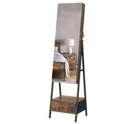 SONGMICS Armoire à bijoux LED sur pied, verrouillable avec miroir pleine longueur, organiseur de bijoux compact avec tiroir et étagère, idée cadeau, marron rustique JJC025X01