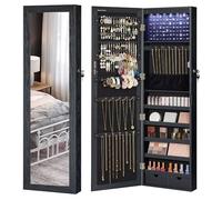SONGMICS Armoire à Bijoux, Meuble de Rangement Mural pour Colliers, Boucles d Oreilles, Placard à Accessoires, avec Miroir, Divers Compartiments, Verrouillable, Noir JJC093B01