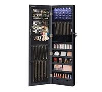 SONGMICS Armoire à Bijoux, Meuble de Rangement Mural pour Colliers, Boucles d Oreilles, Placard à Accessoires, avec Miroir, Divers Compartiments, Verrouillable, Noir JJC093B01