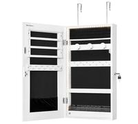 SONGMICS Armoire à Bijoux Miroir avec Éclairage LED Intégré, Rangement pour Bijoux Mural ou à Suspendre sur Une Porte, Armoire Miroir Suspendue 9,7 x 37 x 67 cm, Blanc JJC050W01
