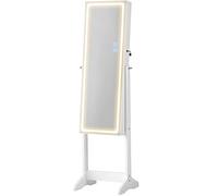 SONGMICS Armoire à Bijoux, Miroir sur Pieds, Lumières LED à 3 Couleurs et Intensité Réglable, Rangement Accessoire, Miroir sans Cadre, Miroir Intérieur avec Lumières, Blanc JJC012W01