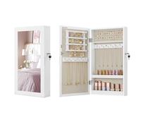 SONGMICS Armoire à Bijoux Murale, Organisateur de Bijoux, Rangement, Verrouillable, avec Miroir, Peu Encombrant, Surface en Blanc et Doublure en Grège JJC051W02