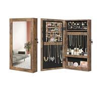 SONGMICS Armoire à Bijoux Murale, Organisateur de Bijoux, Rangement, Verrouillable, avec Miroir, Peu Encombrant, Surface en Marron Rustique et Doublure en Noir JJC051K01