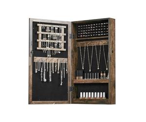 SONGMICS Armoire à Bijoux Murale, Organisateur de Bijoux, Rangement, Verrouillable, avec Miroir, Peu Encombrant, Surface en Marron Rustique et Doublure en Noir JJC051K01