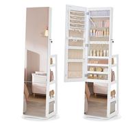 SONGMICS Armoire à Bijoux, Rangement à Bijoux, Miroir Intégral, 4 Étagères de Rangement, Éclairage Intégré, Rotation à 360°, pour Chambre, Dressing ou Entrée, Blanc Nuage JJC027WH01