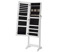 SONGMICS Armoire à bijoux sur pied, Range-bijoux avec 2 organiseurs cosmétiques amovibles, miroir psyché sans cadre, avec serrure et clés, Blanc JJC002W01
