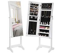 SONGMICS Armoire à Bijoux sur Pieds, avec Serrure, 4 Étagères | Armoire de Rangement, Miroir Toute-Longueur, Blanc, Collection BERIT JJC69WT
