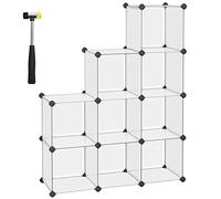 SONGMICS Armoire à Chaussures en Plastique, Étagère, Meuble de Rangement, 9 Cubes Ouverts, Modulabe, pour Vêtements, Jouets, Sacs, Dimensions : 93 x 123 x 31 cm, Semi-Transparent LPC115S