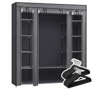 SONGMICS Armoire avec 50 cintres, Armoire en Tissu avec Tringle et Étagères de Rangement, Cintres en Velours Antiglisse avec Encoches, Gris et Noir LSC003G01