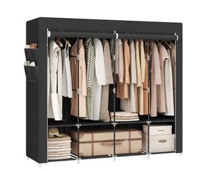 SONGMICS Armoire Chambre en Tissu, Porte-vêtements, 45 x 170 x 167 cm | Penderie, 4 Compartiments de Suspension, avec Étagères, 4 Pochettes, Grande Capacité, Salon, Noir, Collection RYLAN RYG094B02