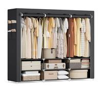 SONGMICS Armoire Chambre en Tissu, Porte-vêtements, Penderie, 45 x 188 x 176 cm cm, 3 Compartiments de Suspension, abvec Étagères, 4 Pochettes, Grande Capacité, Chambre, Salon, Noir RYG009B01