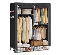 SONGMICS Armoire Chambre en Tissu, Porte-vêtements, Penderie, Étagères, Pochettes, Grande Capacité, 3 Compartiments de Suspension, 45 x 127 x 180 cm cm, Noir RYG010BZ02