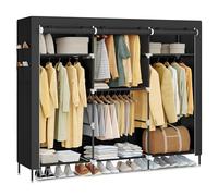 SONGMICS Armoire Chambre en Tissu, Porte-vêtements, Penderie, Étagères, Pochettes, Grande Capacité, 4 Compartiments de Suspension, 45 x 189 x 180 cm, Noir RYG011BZ02