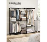 SONGMICS Armoire de Chambre Pliable, Armoire Métallique, avec Barres de Suspension, Porte-vêtements, 182 x 43 x 182 cm, Noir d'encre