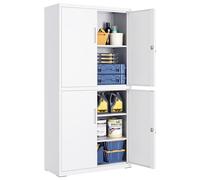 SONGMICS Armoire de Garage à 5 Étagères avec 4 Portes, Armoire de Bureau, 40 x 80 x 180 cm, 2 Serrures, Étagères Réglables, en Métal, Blanc Mat OMC016WG01
