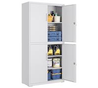 SONGMICS Armoire de Garage à 5 Étagères avec 4 Portes, Armoire de Bureau, 40 x 80 x 180 cm, 2 Serrures, Étagères Réglables, en Métal, Gris Mat OMC016G01