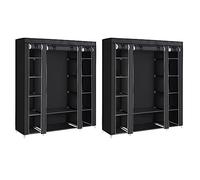 SONGMICS Armoire de Rangement en Tissu, Lot de 2, Penderie avec Housse, Placard, Garde-Robe, 45 x 150 x 175 cm, 12 Compartiments, Cadre en Métal, pour Chambre, Vestiaire, Noir LBD019B02