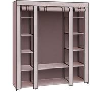 SONGMICS Armoire de Rangement en Tissu, Penderie avec Housse, Placard, Garde-Robe,12 Compartiments, Cadre en Métal, Rose Poudré
