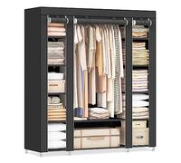SONGMICS Armoire de Rangement en Tissu, Penderie avec Housse, Placard, Garde-robe, 45 x 150 x 175 cm, 12 Compartiments, Cadre en Métal, pour Chambre, Vestiaire, Noir LSF03H