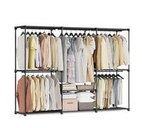 SONGMICS Armoire de Rangement, Penderie Pliable, Dressing, Armoire Métallique, avec 5 Barres de Suspension, Porte-vêtements, pour Vestiaire, Chambre, 205 x 43 x 166 cm, Noir d’Encre RYG035B01