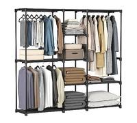 SONGMICS Armoire de Chambre Pliable, Armoire Métallique, avec Barres de Suspension, Porte-vêtements, 182 x 43 x 182 cm, Noir d'encre