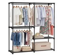 SONGMICS Armoire de Rangement, Penderie Pliable, Dressing, Armoire Métallique, avec Barres de Suspension, Porte-vêtements, pour Vestiaire, Chambre, 138 x 43 x 182 cm, Noir d'encre RYG25B02