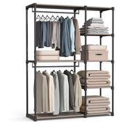 SONGMICS Armoire de Rangement, Penderie Pliable, Dressing, Armoire Métallique, avec Barres de Suspension, Porte-vêtements, pour Vestiaire, Chambre, 124 x 43 x 182 cm, Taupe RYG026R02