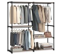 SONGMICS Armoire de Rangement, Penderie Pliable, Dressing, Armoire Métallique, avec Barres de Suspension, Porte-vêtements, pour Vestiaire, Chambre, 138 x 43 x 182 cm, Taupe RYG25R02