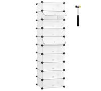 SONGMICS Meuble à Chaussures avec 10 Compartiments Rectangulaires, pour 20 Paires, Étagère Modulable en Plastique, Boîte à chaussures, avec Porte, Maillet, Rangement, Blanc LPC10W