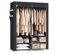SONGMICS Armoire Chambre en Tissu, Porte-vêtements, Penderie, 45 x 127 x 176 cm cm, 2 Compartiments de Suspension, abvec Étagères, 4 Pochettes, Grande Capacité, Chambre, Salon, Noir RYG008B02