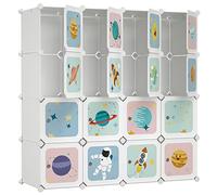 SONGMICS Armoire modulable, Placard de Rangement Portable, Organisateur vêtements Enfant, avec 16 Cubes, 4 Rails Suspendus, 123 x 41 x 123 cm, Blanc LPC905W01