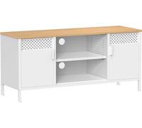 SONGMICS Armoire TV, Support TV pour TV jusqu'à 55 pouces, Table TV avec portes, 3 étagères réglables, pour salon, chambre à coucher, couleur chêne