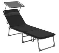 SONGMICS Bain de Soleil, avec Matelas 3 cm, Coussin, Dossier et Parasol Inclinables, 53 x 193 x 29,5 cm, Noir GCB193B01