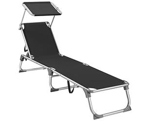 SONGMICS Bain de Soleil, Chaise Longue Pliable, Transat, 193 x 55 x 31 cm, Capacité de Charge 150 kg, avec Pare-Soleil et Dossier Inclinable, pour Jardin, Piscine, Terrasse, Noir GCB019B01
