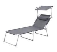 SONGMICS Bain De Soleil Inclinable, Chaise Longue, Transat Pliable et Pare Soleil, Réglable 210 x 72 x 38cm, Charge 250kg GCB22GYV1