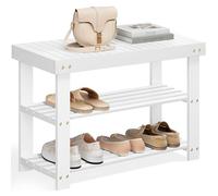 SONGMICS Banc à chaussures en bambou - Étagère à chaussures stable pour entrée, salon, chambre à coucher, étagère de rangement - Charge maximale : 119,7 kg - 70,6 x 28,9 x 45,7 cm - Blanc - ULBS004W01