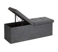 SONGMICS Banc avec Espace de Rangement, Coffre de Rangement avec Couvercle, Pliable, Capacité de Charge 300 kg, 120L, 38 x 110 x 38 cm, Tissu Façon Lin, Gris Foncé LSF76GYZ
