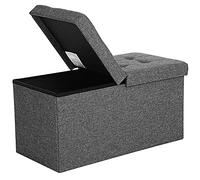 SONGMICS Banc avec Espace de Rangement, Pliable, 89 L, 76 x 38 x 38 cm | Coffre de Rangement avec Couvercle, Capacité de Charge 300 kg, Tissu Façon Lin, Gris et Noir, Collection MINOTA LSF46GYZ